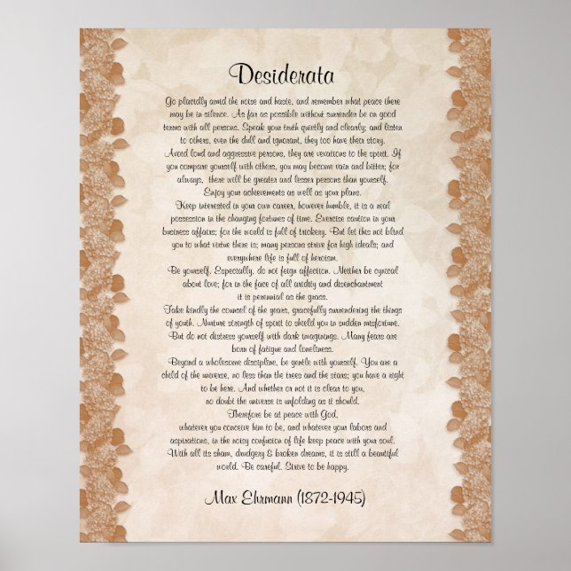 Desiderata "desired things" parchment floral poster (Front)