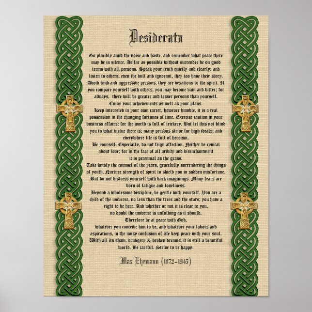 Desiderata "desired things", prose Celtic Knot bor Poster (Front)