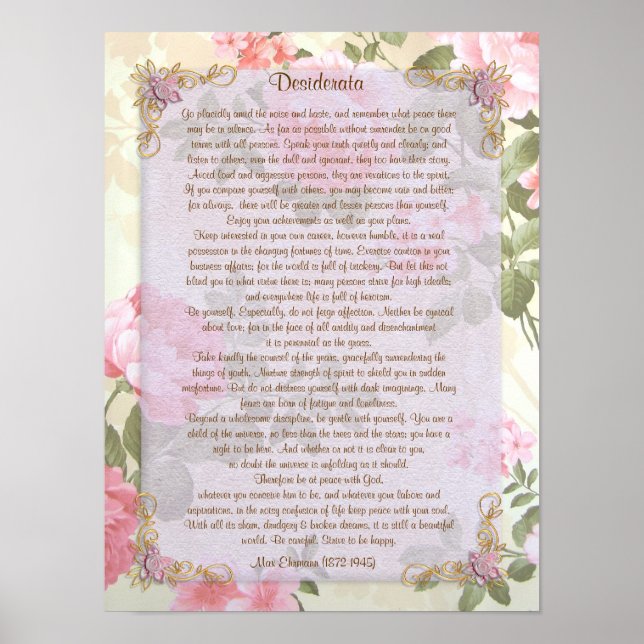 Desiderata "desired things", prose floral poster (Front)