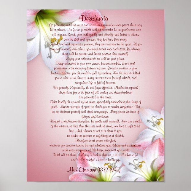 Desiderata "desired things", prose floral poster (Front)