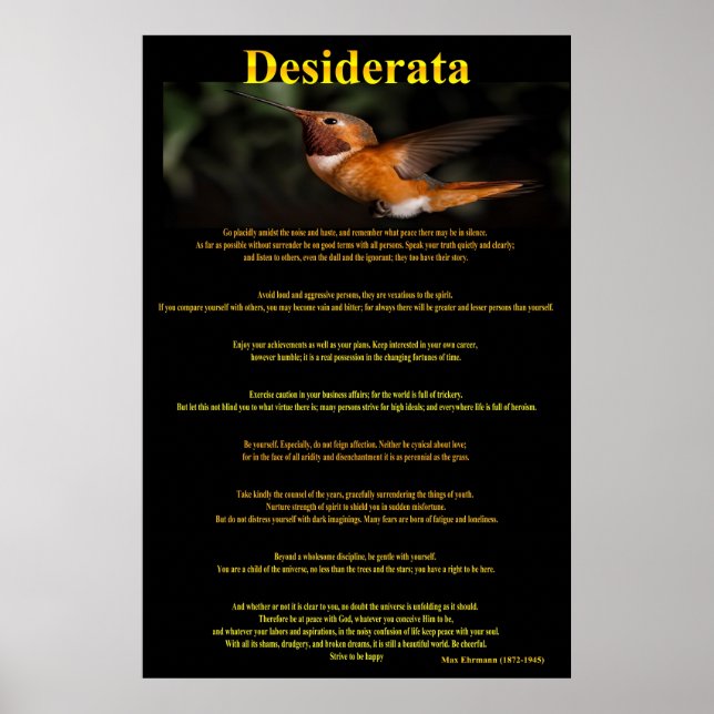 Desiderata Hummingbird Posters 1a (Front)