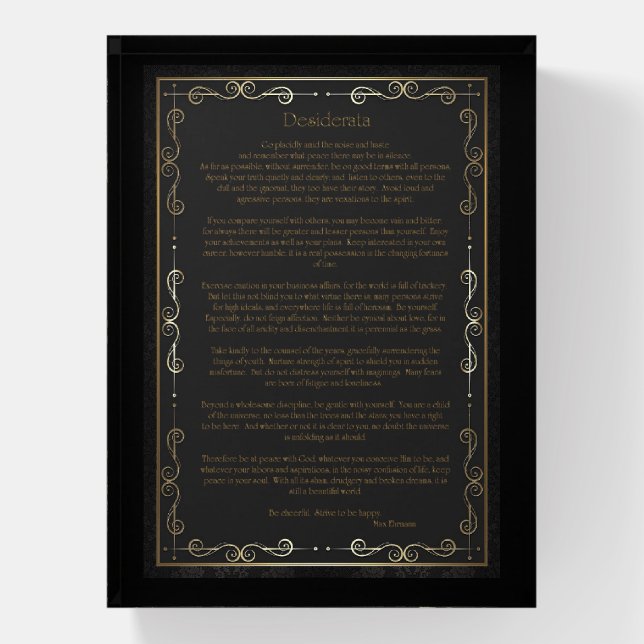 Desiderata In Gold and Black Paperweight (Vertical)