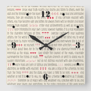 Desiderata Inspirational Poem Square Wall Clock