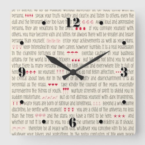 Desiderata Inspirational Poem Square Wall Clock