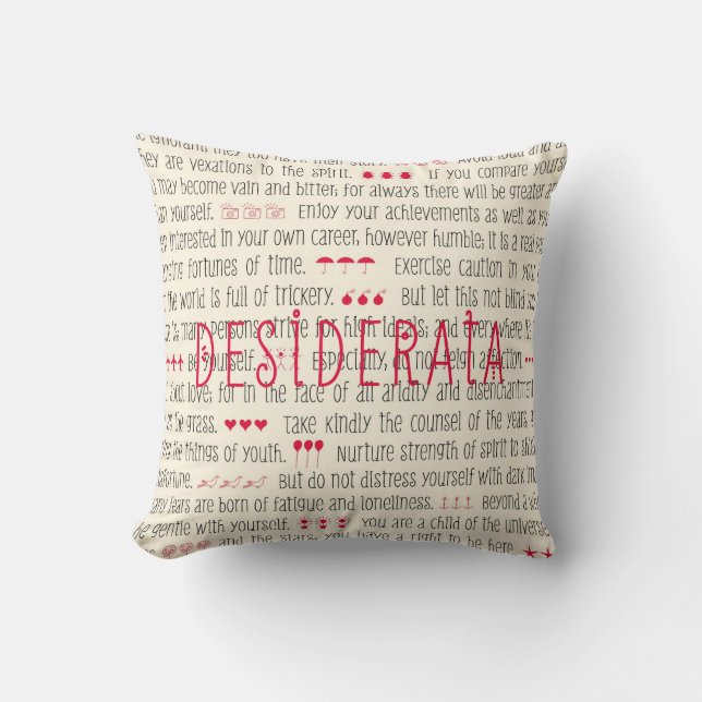 Desiderata Inspirational Poem Throw Pillow (Front)