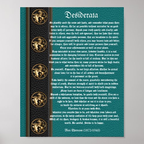 Desiderata leather look brass lions poster