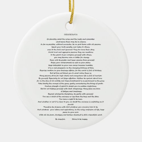 DESIDERATA MAX ERHMANN ORNAMENT wiith red back