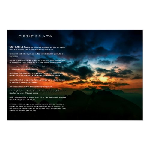 DESIDERATA Mountain Sunset Poster