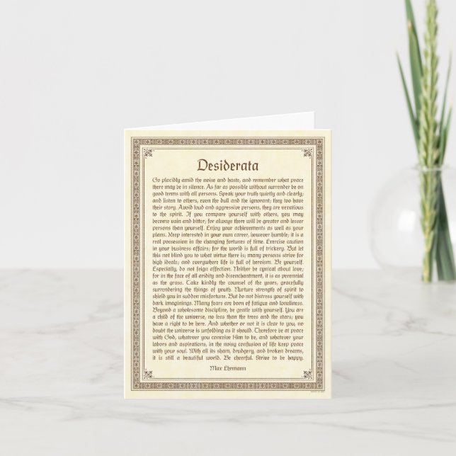 Desiderata note card, medieval design card (Front)