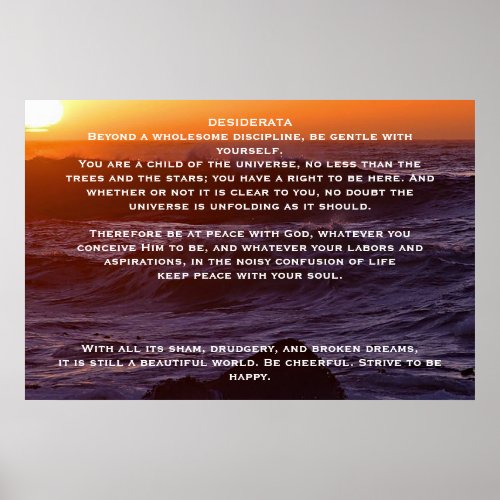 DESIDERATA Ocean Sunset Posters