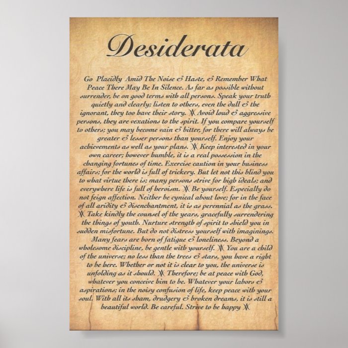 DESIDERATA on Embossed Wood Paper Print