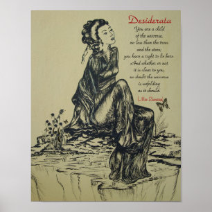 Desiderata on pen and ink drawing , Asian art Poster