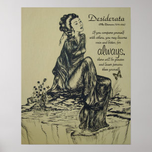 Desiderata on pen and ink drawing , Asian art Poster
