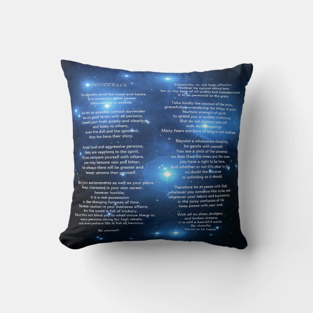 Desiderata on Pleiades Galaxy Throw Pillow (Front)