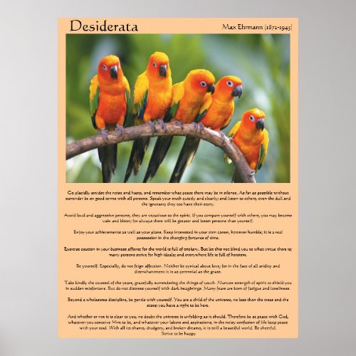 Desiderata orange and green canary Posters