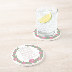 Desiderata Pink Floral Wreath by Max Ehrmann Coaster