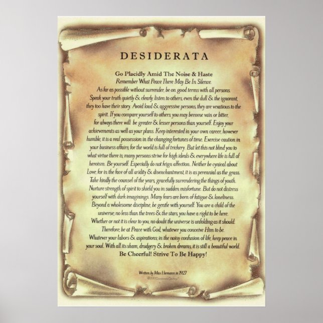 Desiderata Poem by Max Ehrmann Antique Scroll Poster (Front)