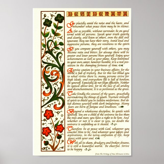 Desiderata Poem by Max Ehrmann Hand Calligraphy Poster (Front)