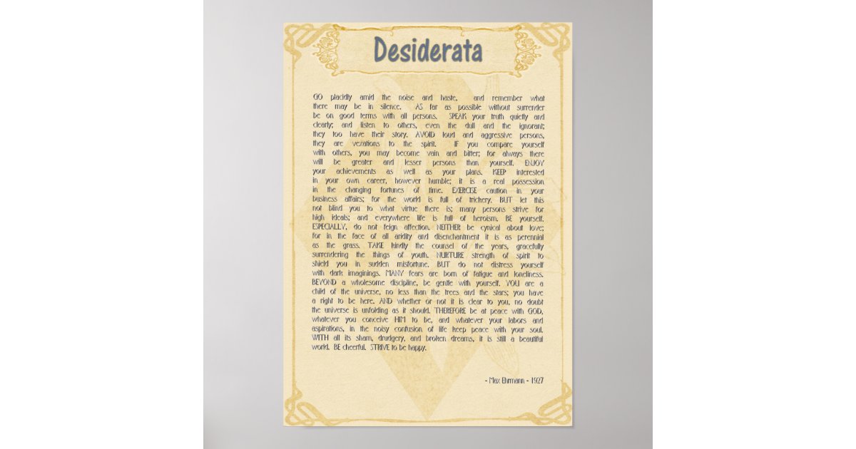 Desiderata Desiderata Poem by Max Ehrmann 1927 Poster Print 