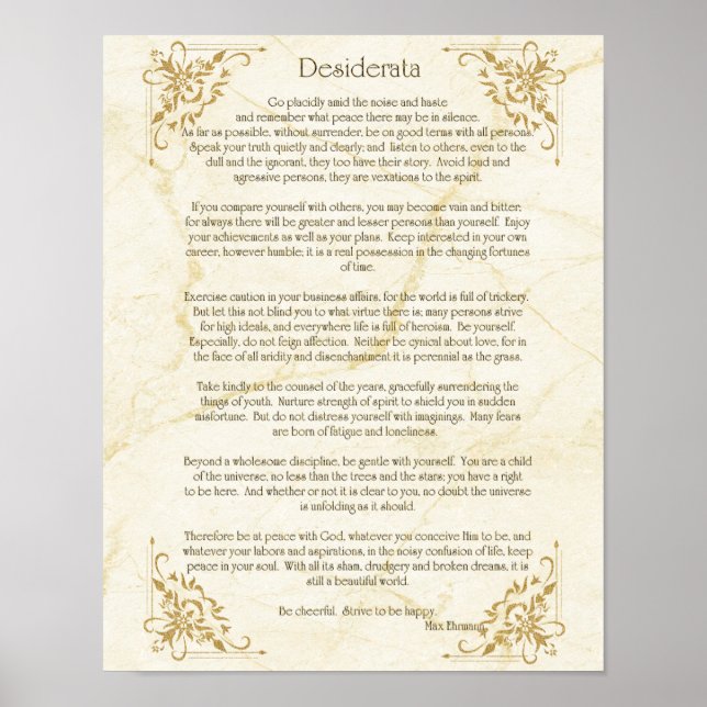 Desiderata Poem by Max Ehrmann Poster (Front)