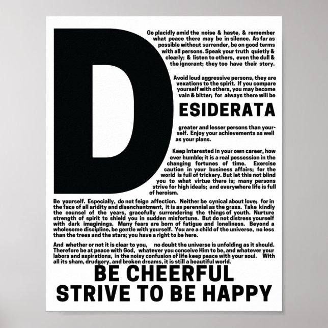 DESIDERATA Poem by Max Ehrmann Poster (Front)