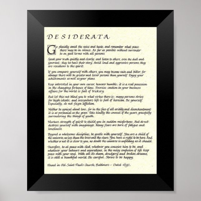 DESIDERATA Poem by Max Ehrmann Poster (Front)