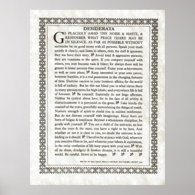 DESIDERATA Poem by Max Ehrmann Poster (Front)