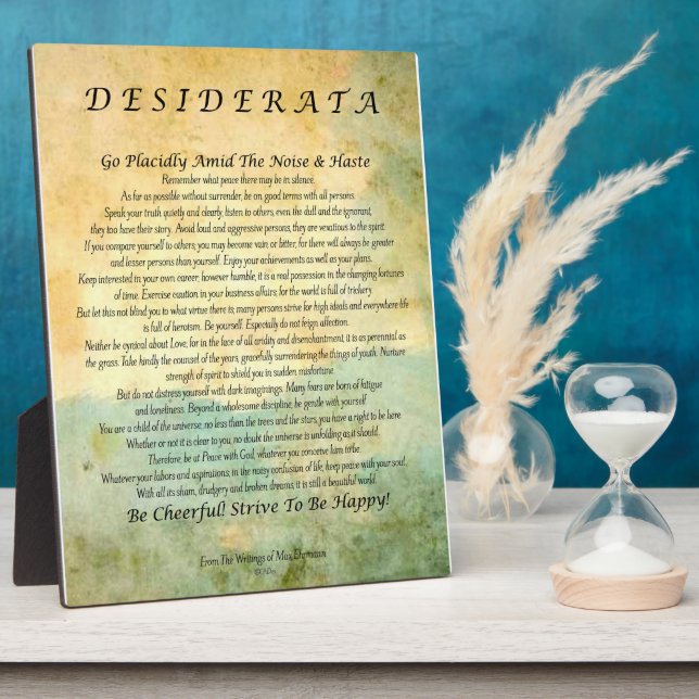 Desiderata Poem by Max Ehrmann Watercolor Forest Plaque (Side)