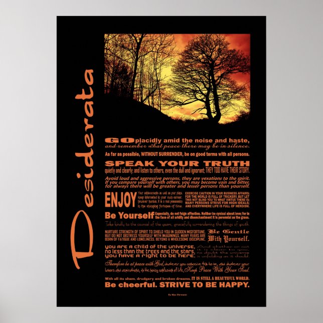 Desiderata Poem Evening Sunset Tree Poster (Front)