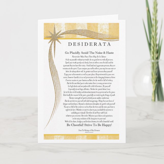 Desiderata Poem Gold Star Designer Card (Front)
