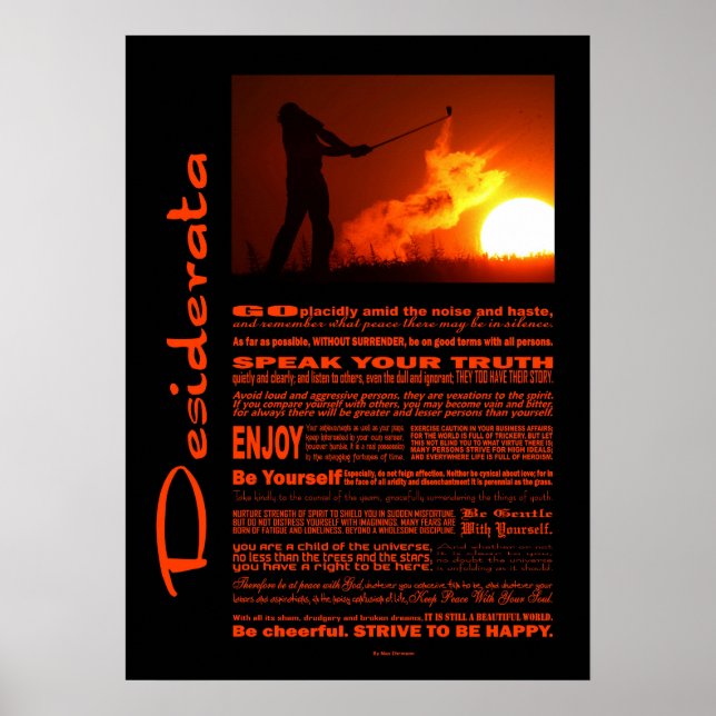 Desiderata Poem Golfing At Sunset Poster (Front)