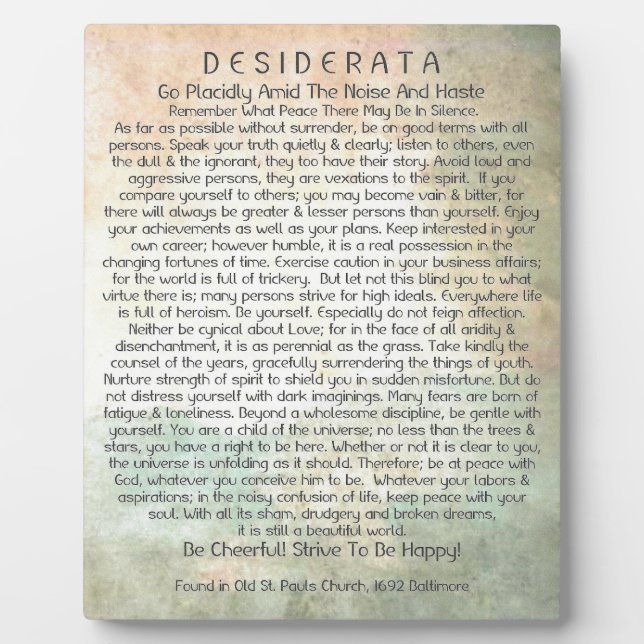 Desiderata Poem in Abstract Desert Forest Plaque (Front)