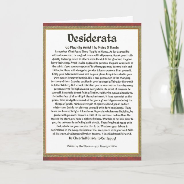 DESIDERATA Poem  Max Ehrmann-Medieval Calligraphy Card (Front)