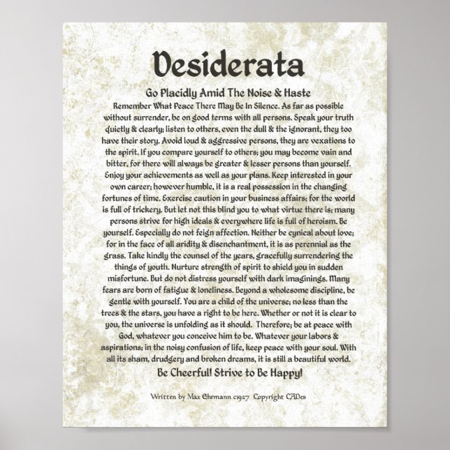 DESIDERATA Poem  Max Ehrmann-Medieval Calligraphy Poster (Front)