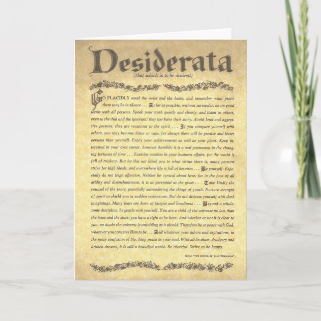 DESIDERATA Poem=Max Ehrmann=Parchment Collection Holiday Card (Front)