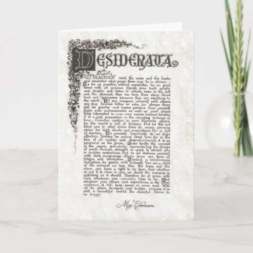 DESIDERATA PoemMax EhrmannParchment Collection Holiday Card
