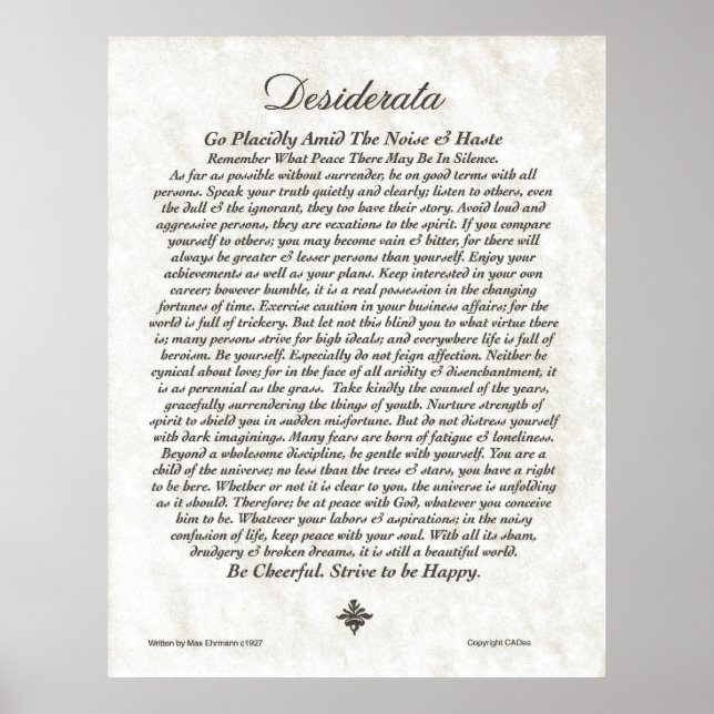 DESIDERATA Poem=Max Ehrmann=Parchment Collection Poster (Front)