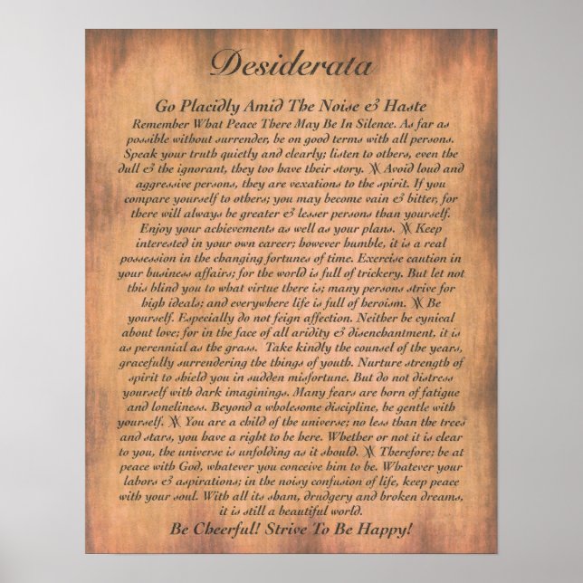 DESIDERATA Poem=Max Ehrmann=Parchment Collection Poster (Front)
