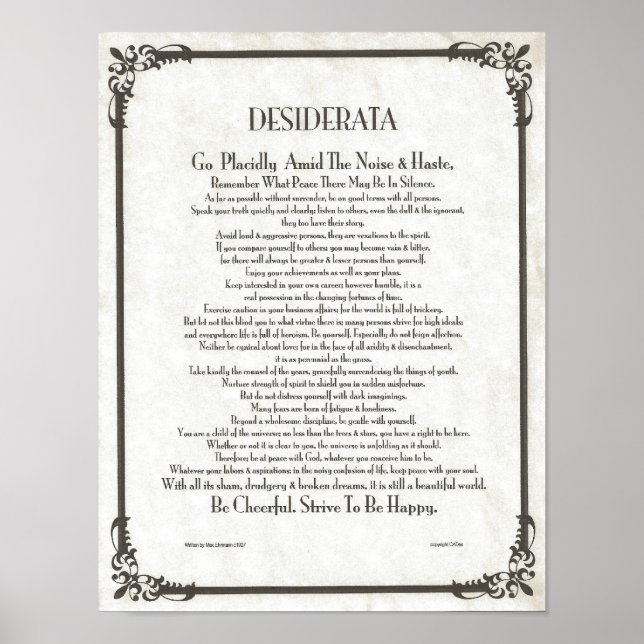 DESIDERATA Poem=Max Ehrmann=Parchment Collection Poster (Front)