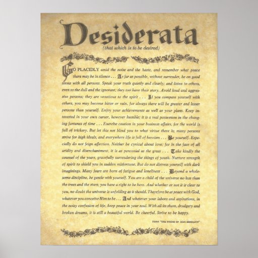 DESIDERATA Poem=Max Ehrmann=Parchment Collection Poster | Zazzle