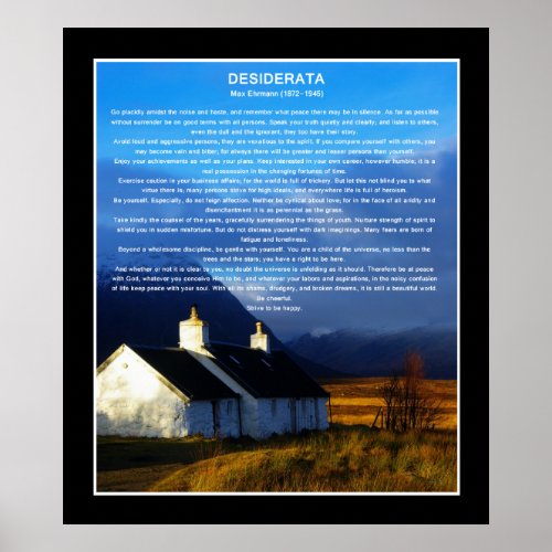 Desiderata poem moorland cottage poster