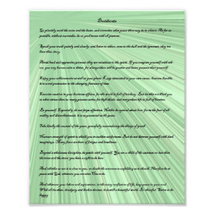 Desiderata poem on a green light ray background photo print