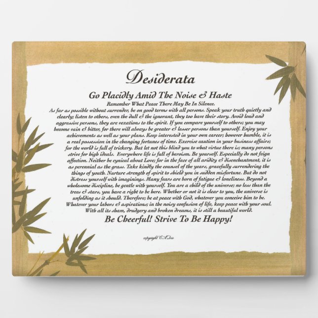Desiderata Poem on Bamboo Plaque (Front)