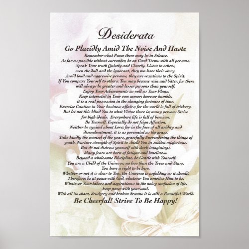 Desiderata Poem on Fading Tulips Watercolor Poster