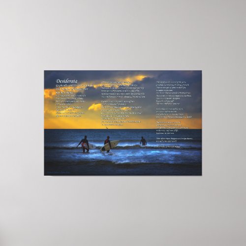 Desiderata Poem on Surfing At Sundown _ LARGE Canvas Print