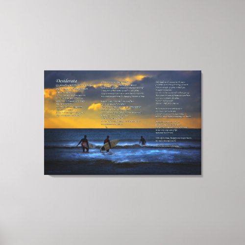 Desiderata Poem on Surfing At Sundown _ MEDIUM Canvas Print