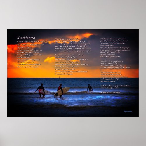 Desiderata Poem on Surfing at Sundown Poster