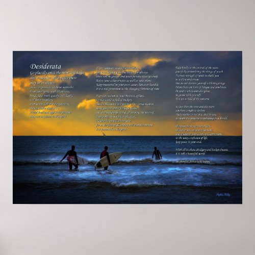 Desiderata Poem on Surfing at Sundown Poster