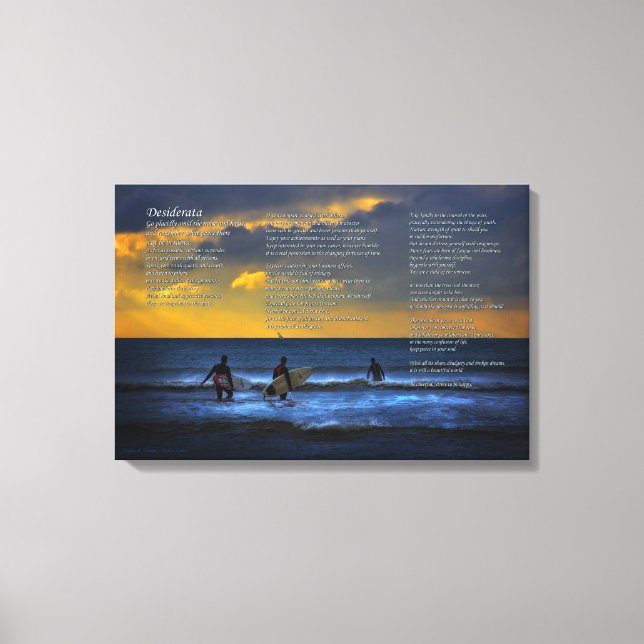 Desiderata Poem on Surfing At Sundown - SMALL Canvas Print (Front)