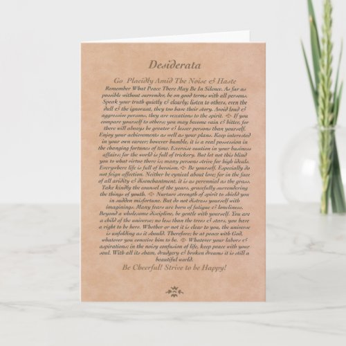 DESIDERATA Poem on Tanned Leather Holiday Card
